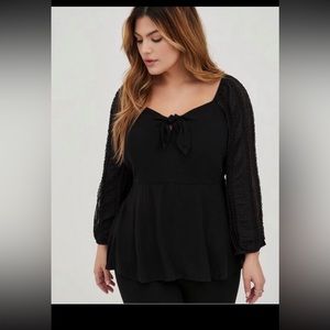 NEW Torrid peplum Rayon Crepe Embroidered sleeve top